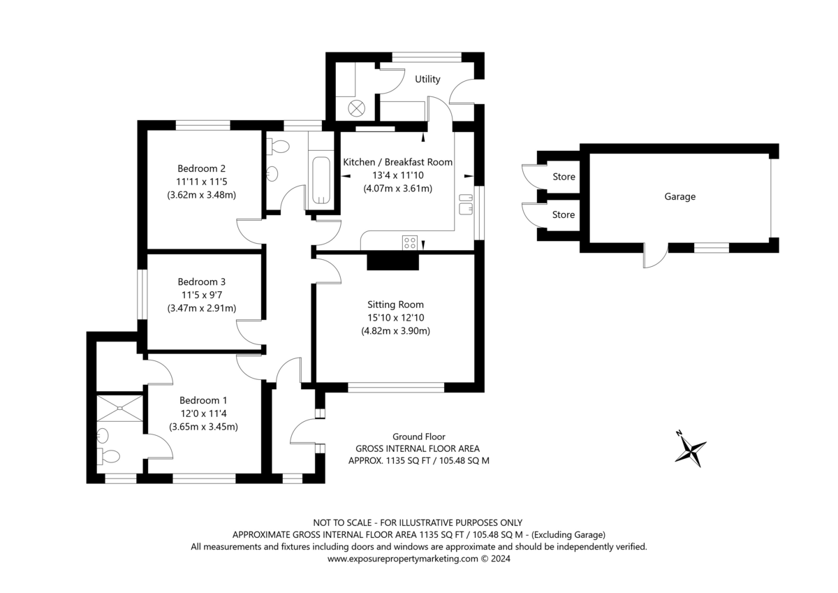 3 bed bungalow for sale in Milford, Main Street, Appleton Roebuck - Property floorplan