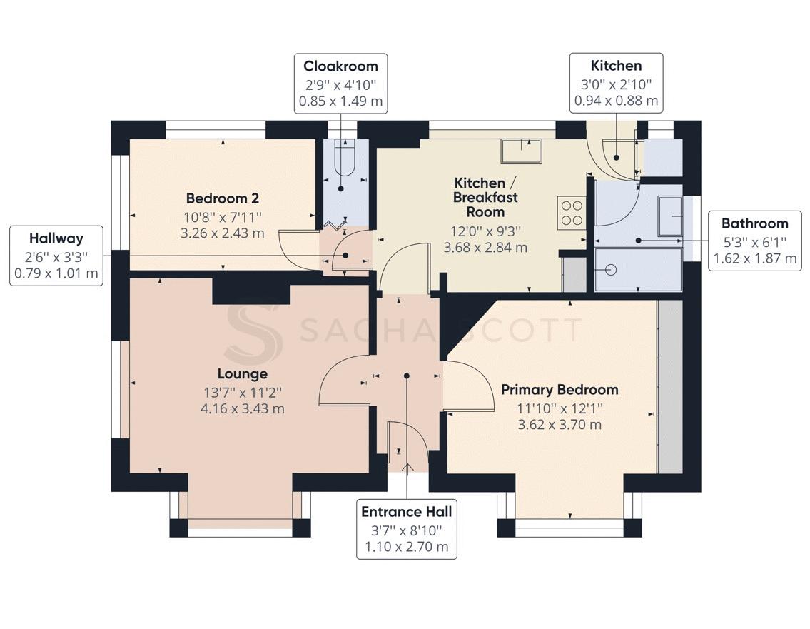 2 bed bungalow for sale in Roundwood Way - Property Floorplan