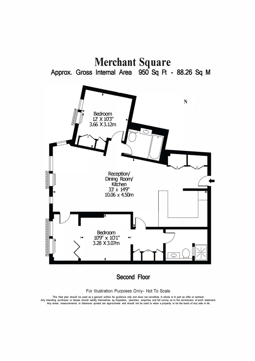 2 bed flat to rent in 3 Merchant Square - Property Floorplan