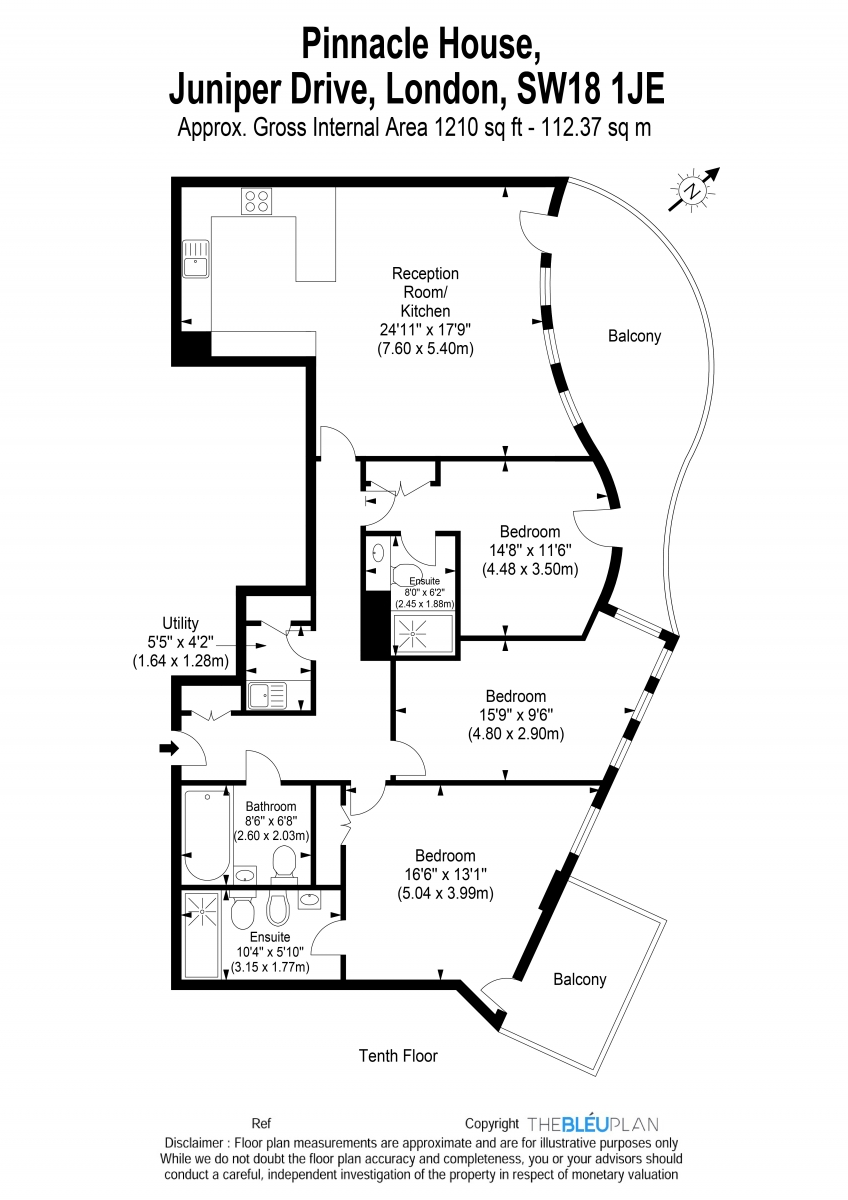 3 bed flat to rent in Pinnacle House, Battersea Reach - Property Floorplan