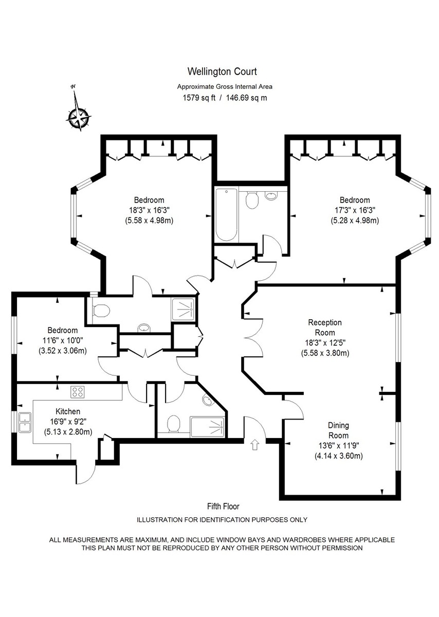 3 bed flat for sale in Wellington Road, St. John&apos;s Wood - Property Floorplan