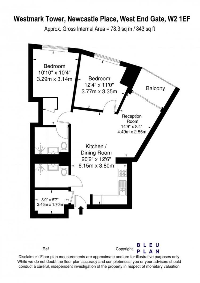 2 bed flat to rent in 1 Newcastle Place - Property Floorplan