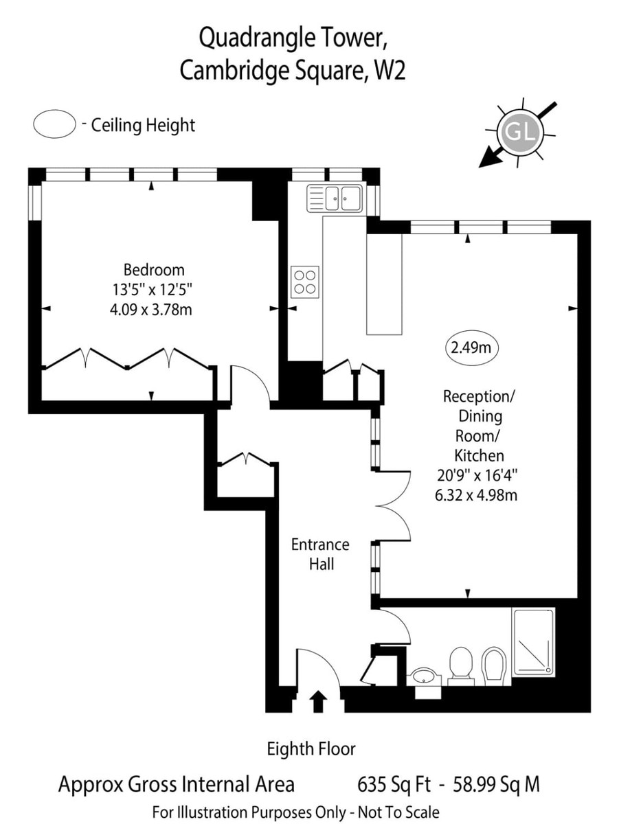 1 bed flat for sale in Cambridge Square, Hyde Park, London - Property Floorplan