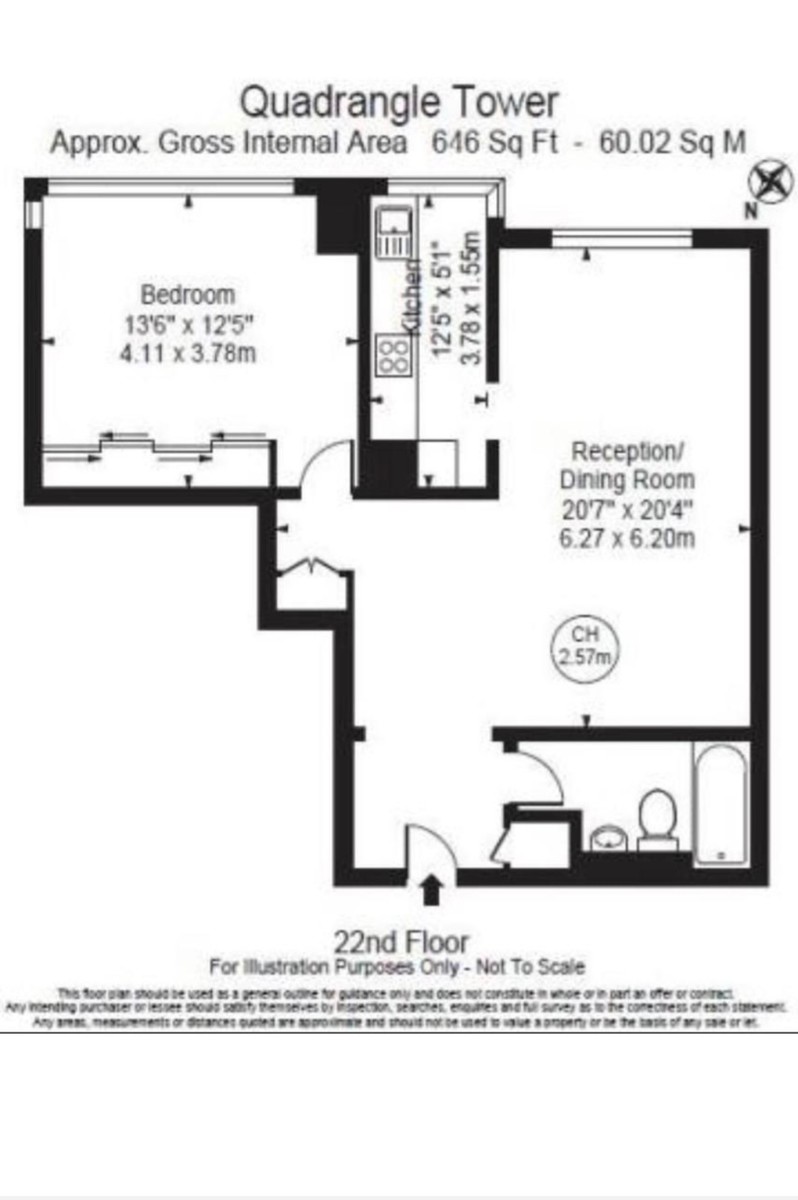 1 bed flat for sale in Cambridge Square, Quadrangle Tower, London W2 - Property Floorplan