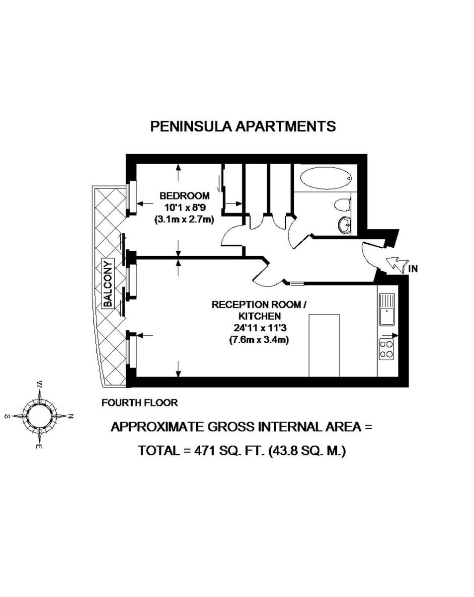 1 bed flat for sale in Peninsula Apartments, Praed Street, London W2 - Property Floorplan