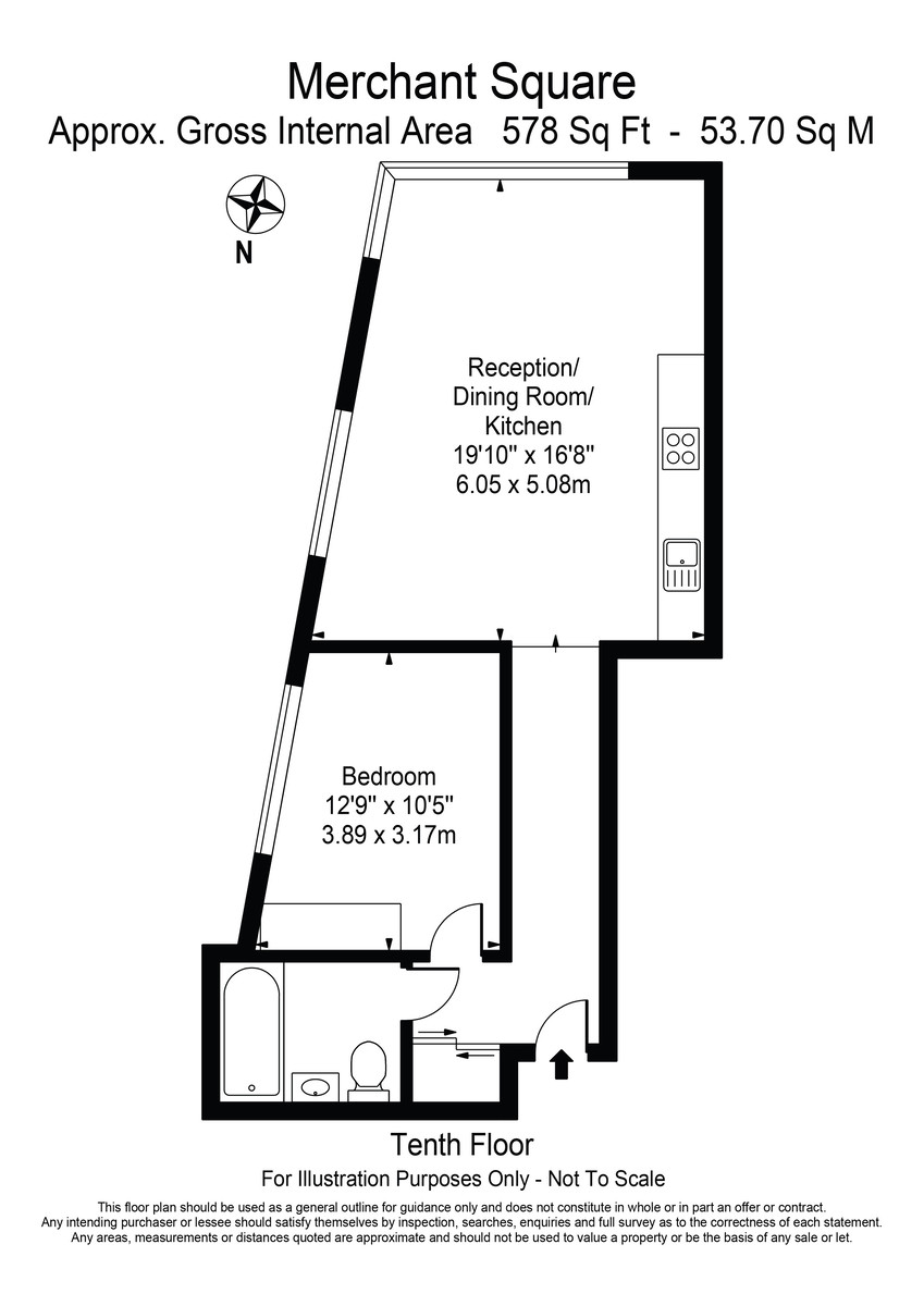 1 bed flat for sale in 3 Merchant Square, Paddington, London W2 - Property Floorplan