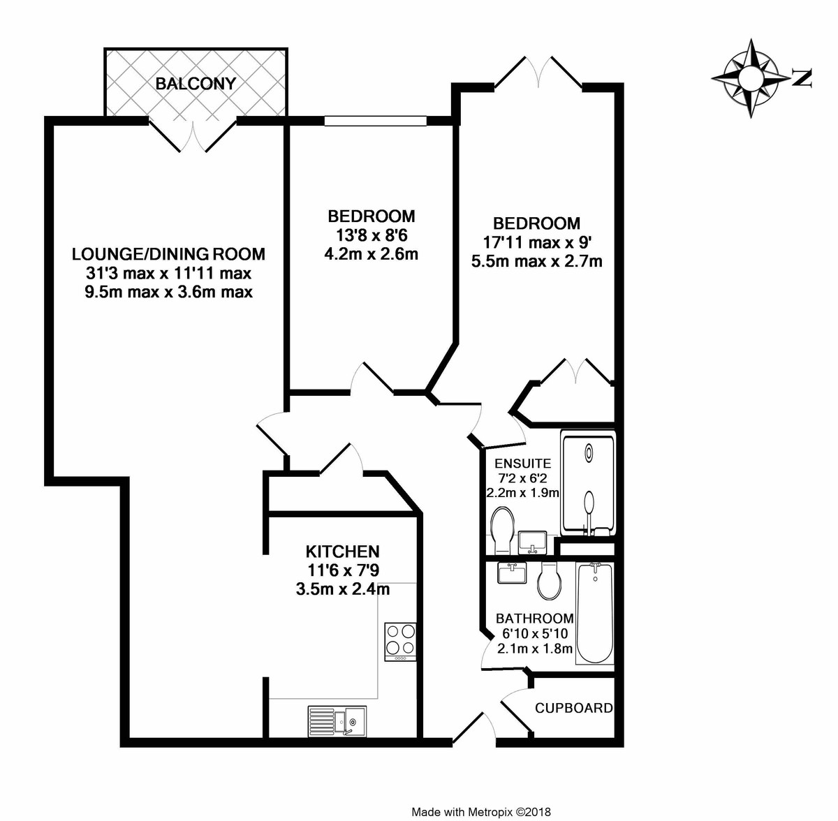 2 bed flat to rent in Julius House, New North Road - Property Floorplan