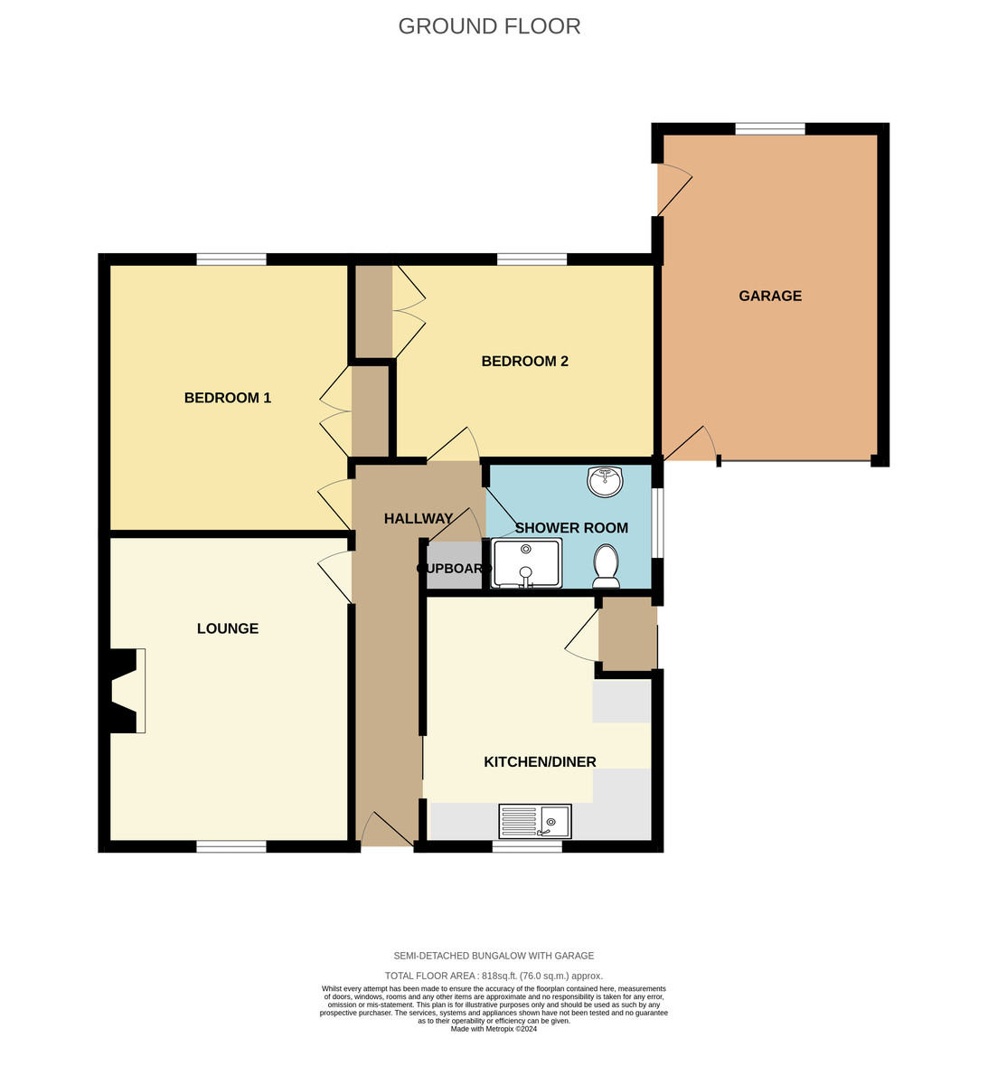 2 bed bungalow for sale - Property Floorplan