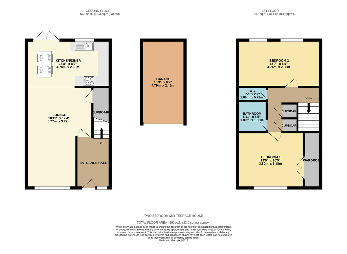 2 bed house for sale in Tower Gardens, Crediton - Property Floorplan