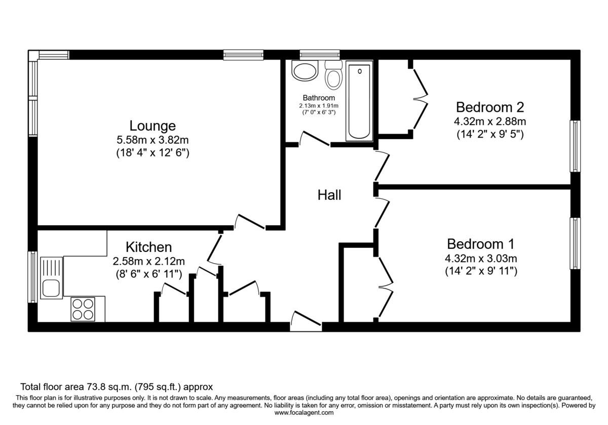 2 bed flat for sale in Chislehurst Road, Sidcup, DA14 - Property Floorplan