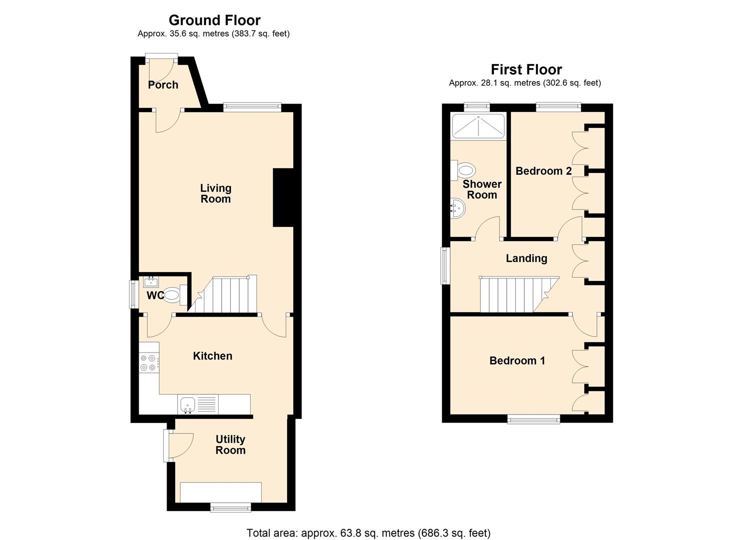2 bed semi-detached for sale in Leominster - Property Floorplan