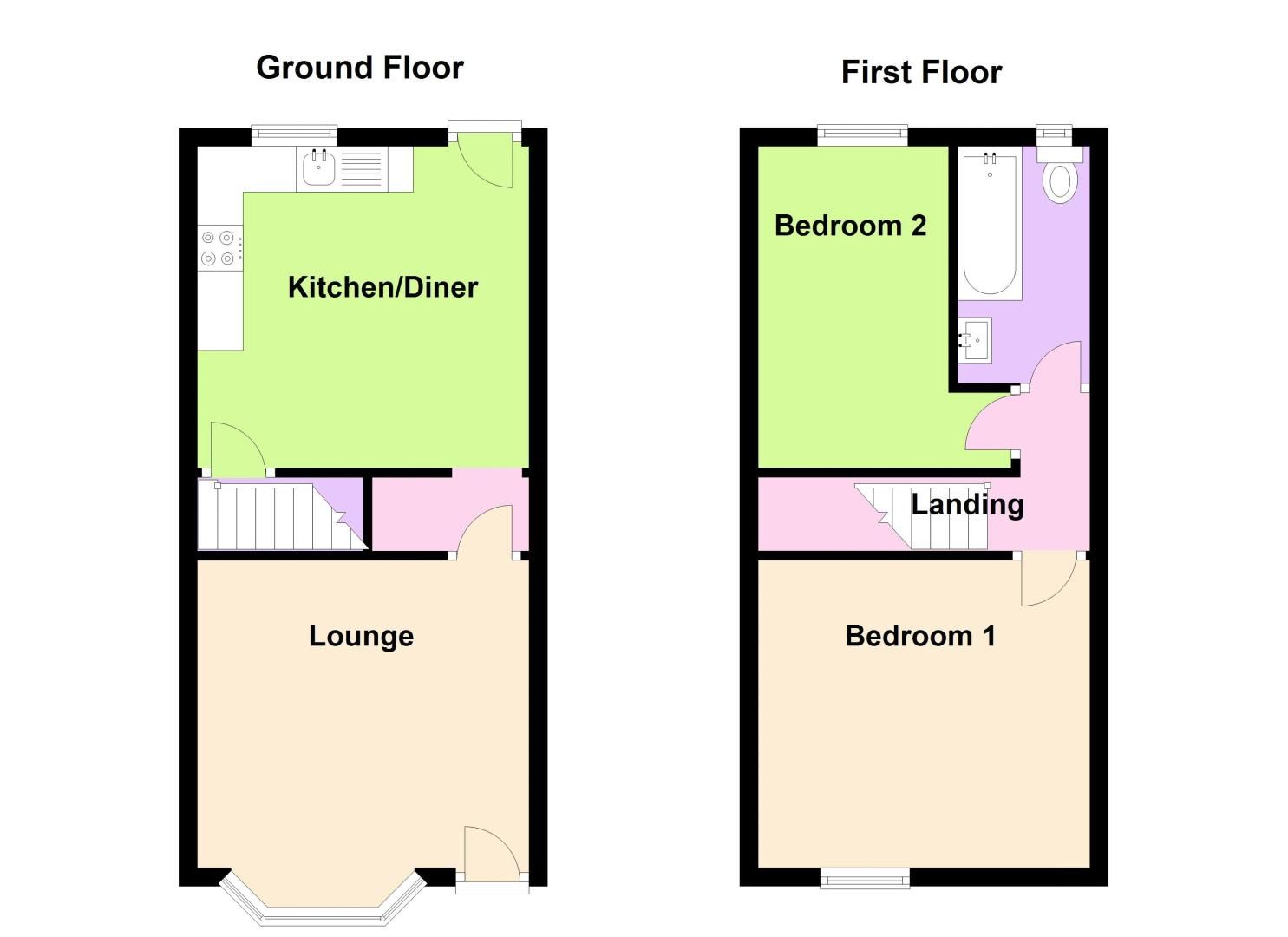 2 bed house to rent in Tiverton Grove - Property Floorplan